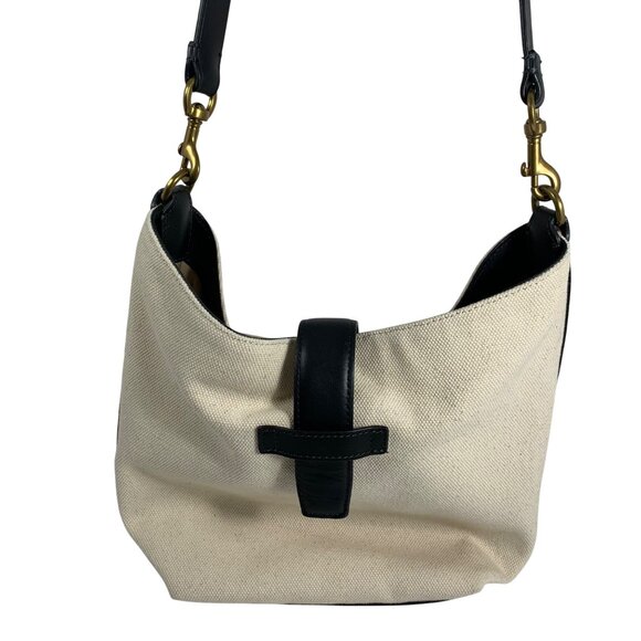 J.Crew Canvas Leather Crossbody Shoulder Bag Detachable Strap Brass Hardware EUC - Picture 1 of 8